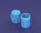 Isometric paint and cleaning buckets  on blue background, single color workshop tool, 3d rendering