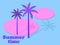 Isometric palm trees with shadow. Retrowave 80s style. Design for advertising brochures, banners, posters, travel agencies. Vector