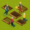 Isometric Pensioners Working In Garden Template