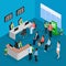 Isometric People In Bank Office Concept