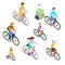 Isometric People on Bicycles. Family Cyclists.