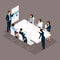 Isometric people, businessmen 3D business woman. Education, business training, business discussion stategii. Office workers on a