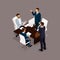 Isometric people, businessmen 3D business woman. Office staff to discuss the work plan, the head of subordinates on a dark