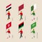 Isometric people with flags Egypt, Libya, Saudi Arabia, Tunisia, Morocco, Algeria