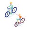 Isometric People. Isometric Bicycle isolated. Cyclist icon. 3D Flat isometric people set cyclist bicycle icons