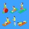 Isometric People. Man and Woman Exercising at the Gym