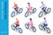 Isometric People ride on Bicycle active Outdoor flat vector collection