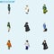 Isometric Person Set Of Male, Policewoman, Seaman And Other Vector Objects. Also Includes Lady, Hostess, Human Elements.