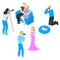 Isometric Photographer Shooting pregnant couple, woman an baby. Photography