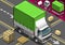 Isometric Pick Up Truck with Tarpaulin in Front View