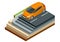 Isometric piece of asphalt road with car isolated on the white background, Building maquette, Building materials, Road