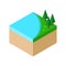 Isometric Piece of forest landscape with lake and trees vector i