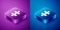 Isometric Piece of puzzle icon isolated on blue and purple background. Business, marketing, finance, layout