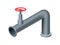 Isometric pipe. Water tube or pipeline with red valve. Oil or gas industry tube construction. Plastic plumbing system 3d