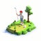 Isometric Pixel Golf Character In Miniature Diorama Style