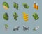 Isometric pixel soldiers and weapons vector icons