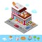 Isometric Pizzeria. Modern Restaurant with Parking Zone