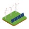 Isometric plant solar panels and wind generators.