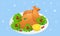 Isometric plate with roasted turkey on white background. Christmas turkey. Thanksgiving dinner isometric illustrations