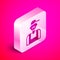 Isometric Plumber icon isolated on pink background. Silver square button. Vector