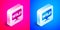 Isometric Pointer to wild west icon isolated on pink and blue background. Western signboard, message board, signpost for