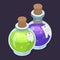 Isometric poison bottles. Alchemy magic toxic liquid, witch potion 3d vector illustration