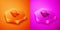 Isometric Poison flower icon isolated on orange and pink background. Hexagon button. Vector