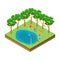 Isometric pond with ducks in the city park vector illustration