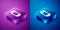 Isometric Portable video game console icon isolated on blue and purple background. Gamepad sign. Gaming concept. Square