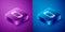 Isometric Portable video game console icon isolated on blue and purple background. Gamepad sign. Gaming concept. Square