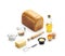 Isometric presentation of bread baking ingredients