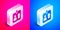 Isometric Press journalist vertical badge icon isolated on pink and blue background. Media identification id card