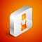 Isometric Priest icon isolated on orange background. Silver square button. Vector Illustration