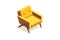 Isometric Projection Mustard Mid Century Modern Armchair On White Background. Generative AI