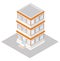 isometric projection of a three-storey building