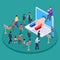 Isometric promotion vector concept. Marketing and advertising, attracting people