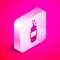 Isometric Propane gas tank icon isolated on pink background. Flammable gas tank icon. Silver square button. Vector