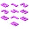 Isometric purple font from the cubes. Numbers