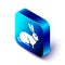 Isometric Rabbit icon isolated on white background. Blue square button. Vector