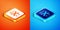 Isometric Ramadan fasting icon isolated on orange and blue background. Religious fasting. Vector