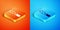 Isometric Rasp metal file icon isolated on orange and blue background. Rasp for working with wood and metal. Tool for