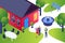 Isometric real estate house vector illustration, 3d cartoon young couple people rent apartment property, estate agency