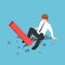 Isometric red arrow falling between businessman legs