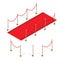 Isometric red event carpet and Barrier rope on a white background