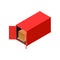 Isometric red shipping container loaded with palet cardboards