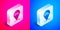 Isometric Refill petrol fuel location icon isolated on pink and blue background. Gas station and map pointer. Silver