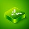 Isometric Reindeer icon isolated on green background. Merry Christmas and Happy New Year. Green square button. Vector