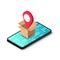 Isometric relocation concept box pin smartphone