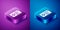 Isometric Remote control icon isolated on blue and purple background. Square button. Vector Illustration