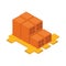 Isometric repair construction bricks pile on wood pallet work equipment flat style icon design